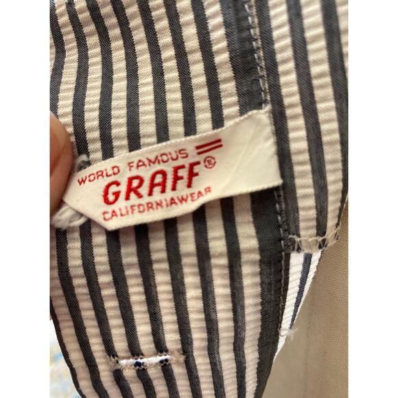 vintage 1960s pinstriped sleeveless top button back chambray white seersucker 34 - Picture 2 of 9